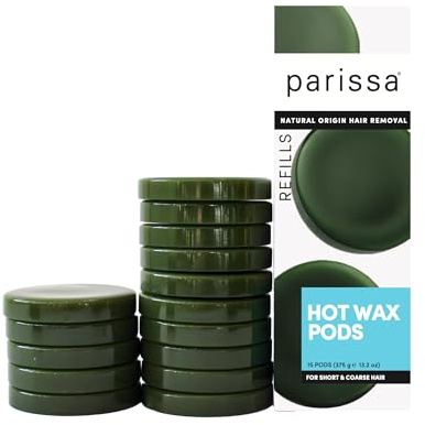 Parissa Hard Wax Refill Pods |15 Pods (13.2 Oz) | No-Strip Hot Wax with Natural Beeswax, Salon-Strength for Brazilian, Bikini & Facial Hair Removal | For Sensitive Skin, Chin, Upper Lip & Face