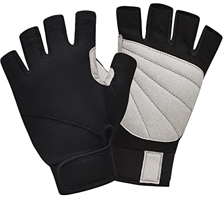 ChinFun Unisex Sailing Gloves Padded Palm Fingerless Kayaking Glove- Perfect for Paddling, Canoeing for Men Women & Youth Grey & Black S