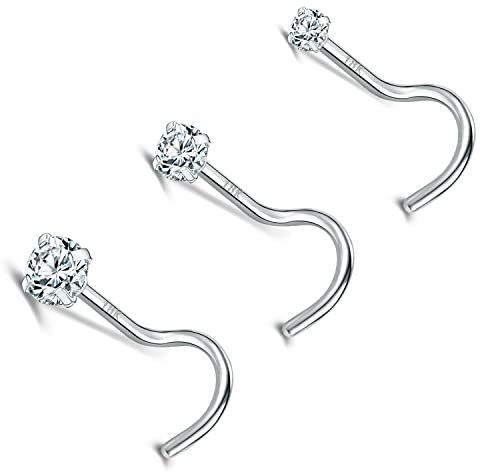 ZS Or Véritable 18 Carats 20G Piercing Nez pour Femmes Hommes, 1.5mm 2mm 3mm Diamant Simulé, 7mm Anneaux Nez Stud Bijoux de Corps (Vis,Clair)