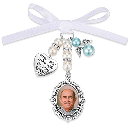 PiercingJak Brautstrauß Memorial Anhänger mit Foto Gravur Vintage Oval Fotoanhänger Personalisierte Geschenke für Hochzeit Bräutigam Braut Charms DIY Zubehör