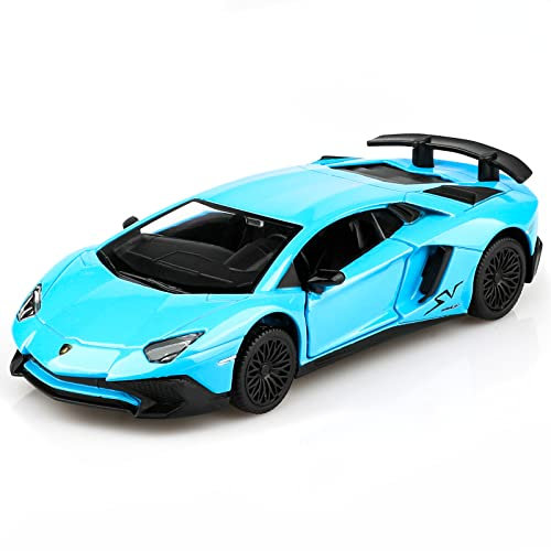 TOKAXI 1/36 Maßstab Lamborghini Aventador LP750-4 SV Diecast Modellautos, Rückziehfahrzeuge Spielzeugautos, Autos Geschenke für Jungen und Mädchen (Blau)