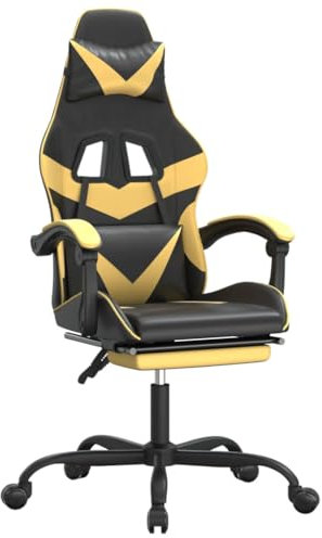 vidaXL Gaming Stuhl, Bürostuhl Drehbar Höhenverstellbar, Schreibtischstuhl Verstellbare Rückenlehne Fußstütze, Drehstuhl Chefsessel, Schwarz Golden Kunstleder