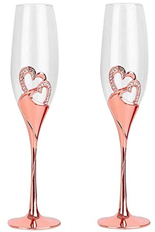 PROCTER Flûtes à champagne pour mariage avec décoration de cœurs et strass pour mariages, anniversaires et occasions spéciales C