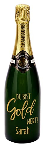 Herz & Heim® Grand Plaisir Tradition Réserve Champagner (1 x 0.75 l) gravierte Flasche | Du bist Gold wert