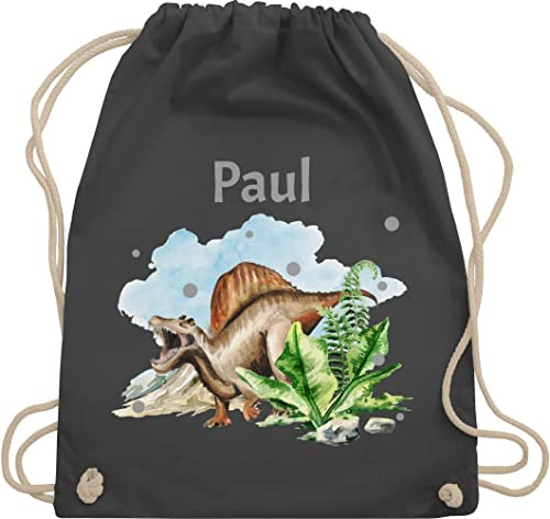 Turnbeutel Rucksack - Dinosaurier Geschenk Dino Geschenke Dinos I - Unisize - Dunkelgrau - personalisierter beutel kindergarten wäschebeutel kita tier name turnsack sportbeutel baumwolle kinder