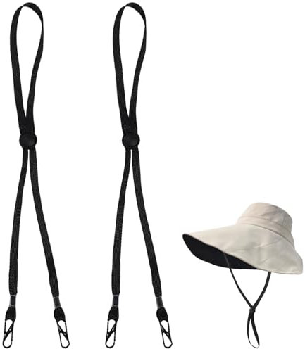 2Pcs Windproof Rope for Hat, Flexible Adjustable Hat Strap Removable Windproof Hat Chin Cord Anti Lost Strap with Clips Hat Chin Cord(black)
