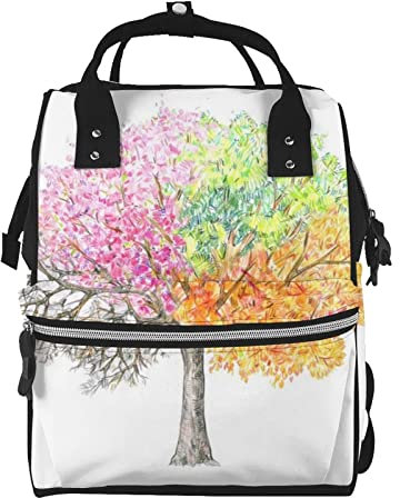 OCELIO Red Backstein Wand Textur Multifunktions Große Kapazität Mama Rucksack Baby Windel Rucksack Reise Rucksack, Vier Jahreszeiten Frühling Baum, EinheitsgröÃŸe