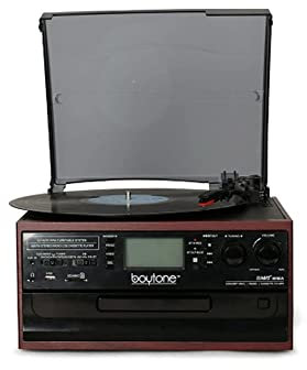 Tocadiscos Bluetooth de Gama Alta con CD, Casete, Radio y Tarjeta USB/SD o Reproductor de música Amplificador Integrado para Regalo y café Restaurante Grabadora de reproducción de