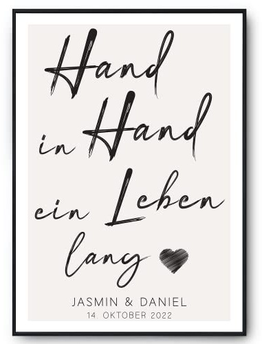 Tigerlino® Hand in Hand ein Leben lang - Personalisiertes Partner Poster mit Namen & Datum | Jahrestag Geschenk zur Hochzeit Poster
