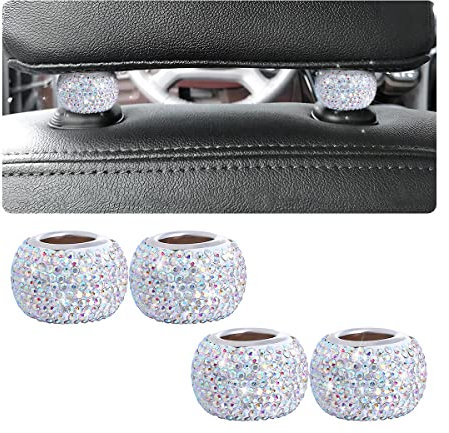 CGEAMDY 4 Universal Diamant Kristall Autositz Kopfstütze Ringe, Autositz Kopfstütze Auto Innendekoration Zubehör Bling Innendekoration für Auto Fahrzeug(AB-Farbe)