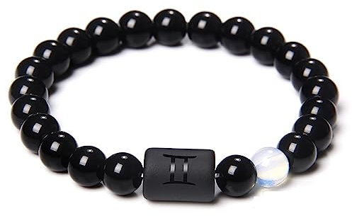 LODMLOER Zwillinge 12 Sternbild Sternzeichen Perlenarmband – Paar-Armband, Natürlicher Schwarzer Onyx-Stein, Elastisches Charm-Armband Für Damen Und Herren, Geburtstagsgeschenk, Zwillinge