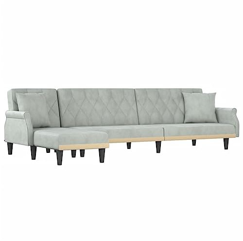 vidaXL Schlafsofa in L Form, Ecksofa mit Schlaffunktion, Bettcouch für Wohnzimmer, Couch Sofa Eckcouch Schlafcouch Samtsofa, Hellgrau Samt