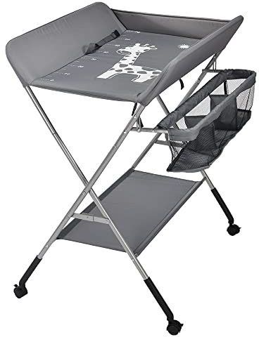 RELOVE Wickeltisch faltbar, mit Aufbewahrungskorb an der Seite, Struktur aus Eisen, max. Belastung 25 kg, für Neugeborene, ergonomisches Design, Wickeltisch, faltbar und tragbar – 80 x 65 x 99 cm