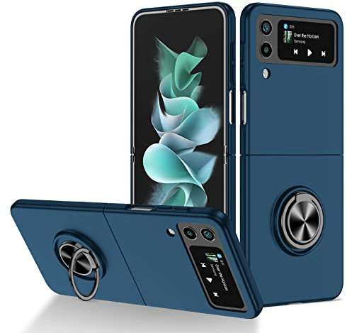 YOUULAR Custodia per cellulare pieghevole per Samsung Galaxy Z Flip 4 5G, supporto per auto, custodia protettiva antiurto con vernice spray per Samsung Z Flip4, blu