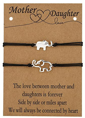 AaaozKjie Geschenke für Frauen Armband Damen großer Elefant, kleiner Elefant, Strass-Kartenarmband, passend für meine Tochter und meine Mutter Festival Zubehör (Silver, One Size)