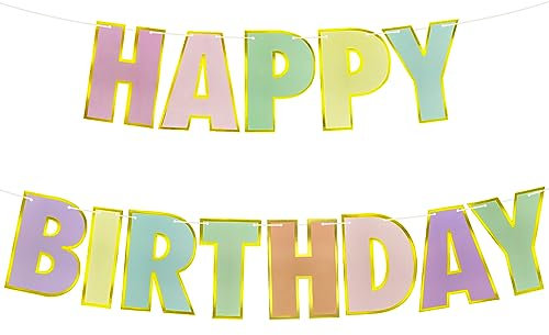Oblique Unique® Happy Birthday Girlande Buchstaben Gold Bunt Party Banner für Kinder Geburtstag Kinderzimmer Kindergarten Dekoration