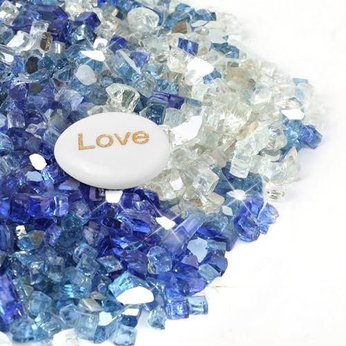 Lechloris Feuerglas für Feuerstelle – 1,27 cm reflektierende Feuerglassteine für Propangas- und Gaskamin, blaues Feuerstellenglas mit Inspirationsstein – Blau gemischt