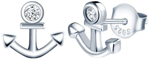 MICMIF Anker Ohrstecker Damen Ohrringe Silber 925 mit Zirkonia Anker Silber Ohrstecker Hypoallergen Schmuck für Frauen Mädchen