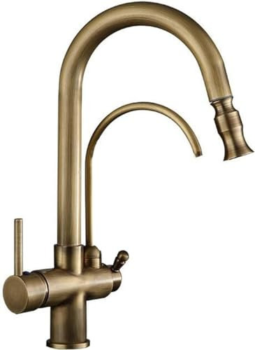 JQFDD Rubinetto Cucina 3 Vie Antico Miscelatore 3 Vie Cucina con Doccetta Estraibile Ottone Girevole Rubinetto per Osmosi A Tre Vie B