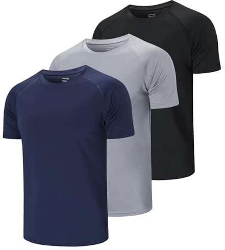 Gaiatiger 3 Pack Mens T Shirts Quick Dry Running Tops for Men Moisture Wicking Active Athletic Gym Tops Short Sleeve,590-Black Grey Navy-L