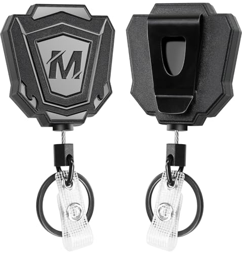 2 Pack Heavy Duty Retractable Keychain with Belt Clip Retractable ID Badge Holder Reel with 31.5” Steel Cord, 9.0 oz