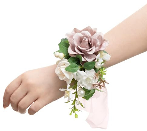 Ling's Moment Lot de 2 corsage de poignet / épaule de mariage artificiel pour fille/mère, bal de fin d'année, etc. Rose poudré crème
