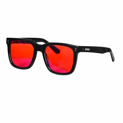SHINU Blendfreie Blaulichtfilter-Brille, rote Gläser, gute Schlafbrille, Acetat-Rahmen für Herren (C1red)