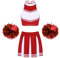 MSemis Damen Cheerleading Kostüm Cheer Leader Uniform Karneval Fasching Party Halloween Kostüm Kleid Minirock mit Crop Top N Ein Rot M