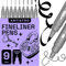 Artistro Fineliner Stifte Set, 9 Stück Schwarz Filzstiften, Tuschezeichner, Fineliner Set, Stifte, Wasserfest Tuschestifte zum Skizzieren, Illustration, Kalligraphie, Zeichnen, Handlettering