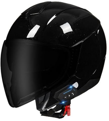 Bluetooth Casques Jet De Moto Casques Vintage ECE Homologué Face Ouverte L'allemande avec Double Visière Casque Mobylette Moto Bols pour Adulte Femme Homme Demi Casque De Moto 7,L:58-59CM