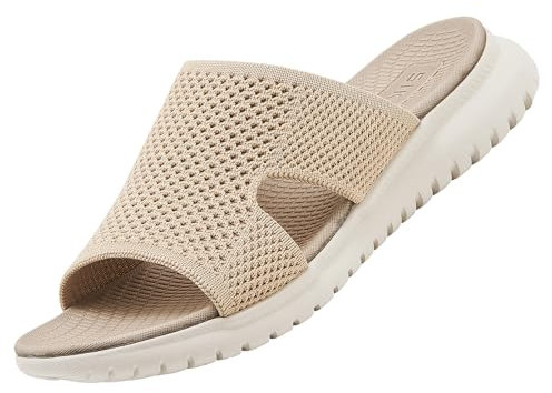 Acfoda Sandalen Damen Sommer Bequeme Pantoletten Leichte Hausschuhe Weiche Latschen Casual Schlappen Elegant Slipper Hausschlappen Sandale mit Fussbett Beige B 38