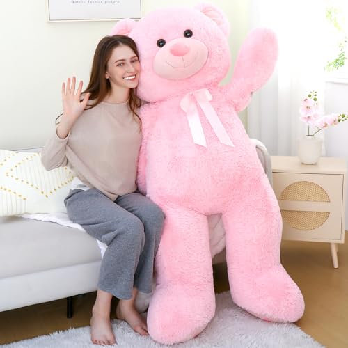 MorisMos XXL Ours en Peluche Geant 150cm, Rose Nounours Géant 1.5m Kawaii Peluche Géante Animaux en Peluche Grosse Jouet Grand Teddy Bear Cadeau pour Enfant Anniversaire Saint Valentin Decoration