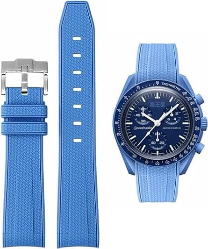 Yhmoo Uhrenarmband für Moonswatch, Gummi, für Omega X, Swatch, MoonSwatch, 20 mm, Rolex Seiko, für Herren, mit Edelstahl-Armband, Speedmaster, Blau