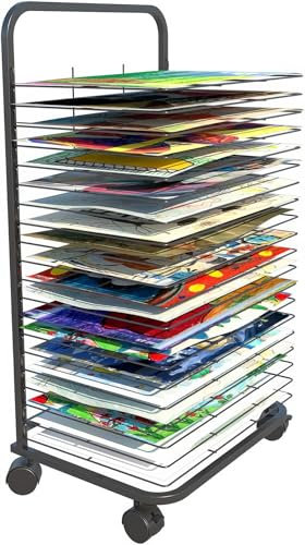 NIDAYE Art Drying Rack for Classroom - 20 Removable Shelves, Lockable Wheels, A3 Drawing Paper, Oil Paint, Art Supply Storage Rack for Art Studio, Schools