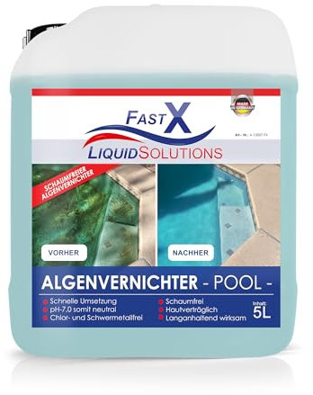 Algenvernichter 5 Liter – Hochwirksamer Pool-Algenentferner für kristallklares Wasser, poolklar, Pool Reinigung, Pool Pflege, Algizid für Pools, Algenfrei