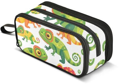 Chamäleon-Federmäppchen, großes Fassungsvermögen, Stifttasche für Jungen und Mädchen, 3 Fächer, Federmäppchen, Studenten, Schreibwaren, Organizer, Marker-Etui für Schule, Büro, Arbeit, Orange / Rot /