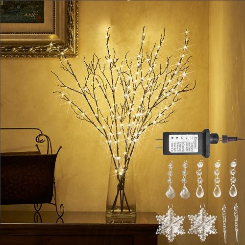 Hairui beleuchtete braune Zweige Stecker mit Dimmer und Timer 32IN 200 LED Feen Lichter, beleuchtete Weiden Zweige für Indoor Outdoor Home Room Weihnachtsdekoration (Vase ausgeschlossen)