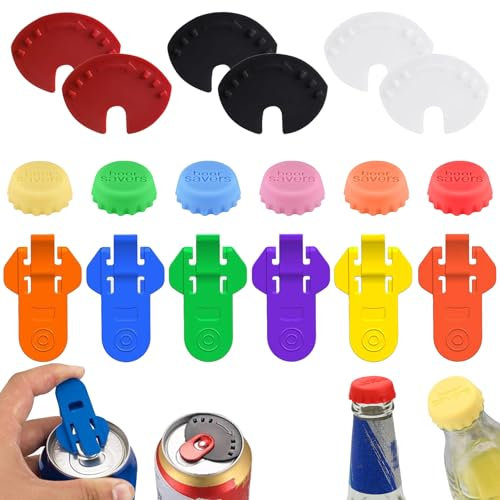 18pcs Beverage Can Covers with Lids,Silicone Drink Can Lids,Easy Can Opener,Soda Bottle Caps,Reusable Drinks Can Lids,Insect and Dust Proof,For Beer Bottle,Soft Drink Can