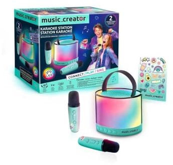 Canal Toys Station Karaoké Bluetooth avec 2 Micros Sans Fil et Effets Vocaux - Enceinte Portable Lumineuse LED, 4 Effets de Voix, Contrôle du Volume et Écho - Compatible Carte SD