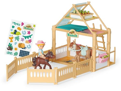 Baby Born Minis Pferdestall-Spielset mit Minis Puppe Jo | Minis-Puppe Jo, Pferdestall, 2 Pferde, Sticker und Accessoires