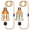 2 Pack Hemp Rope Plug in Pendant Lighting Kit, 500 CM Cable E26/E27 Lamp Holder with Switch, Include Black Flower Shaped Metal Lampshade, Plug in Ceiling Light, Hanging Rope Light Fitting, No Bulb