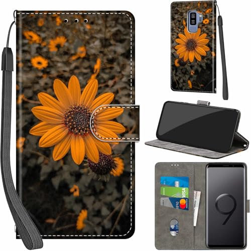 Handyhülle für Samsung Galaxy S9 Plus Hüllen Premium Leder Case Klappbar Wallet Magnet Kartenfach Standfunktion Schutzhülle kompatibel mit Samsung S9 Plus Cover,Chrysantheme