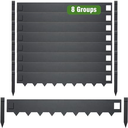 KHAMAL Lawn Edging Border - 8 Pack Flexible Lawn Garden Edging, Flower Bed Edge with Reinforced Pegs, 10cm High (Black)