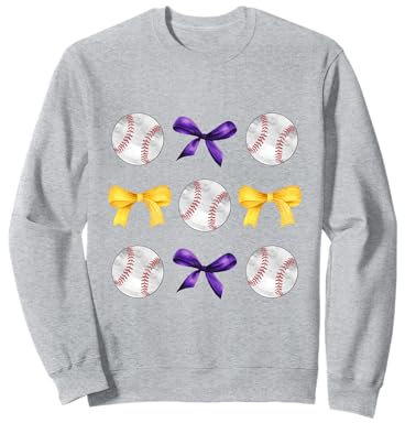 T-shirt da baseball e fiocchi dorati viola per ragazze, per mamma, scuola, orgoglio Felpa