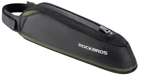 ROCKBROS Sacoche Cadre Vélo 0,65L Avant Kit Sac Triangulaire Tube Supérieur Amovible Portable Réfléchissant Vélo Course VTT Vert Foncé