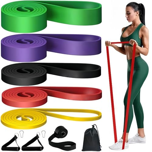Bande Elastiche,Bande Elastiche Resistenza Set con 5 Livelli di Loop Bands,Maniglia,Gancio Alla Porta,Moschettone per Stretching del Corpo,Powerlifting,Allenamento Della Resistenza