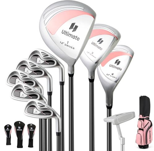 COSTWAY Set Completo di Mazze da Golf da Donna, Include Driver 460CC 1, Fairway 3, Ibrido 4, Ferri 6, 7, 8, 9 e P, Putter, 3 Copri Mazzetta e 1 Borsa per Destrimano (Rosa)