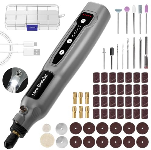 Mini Cordless Rotary Tool Kit: 18000 RPM High Speed Power USB Rechargeable Multi Tool, Portable Mini Grinder with LED Light for DIY Engraving Grinding Polishing Cutting Sanding