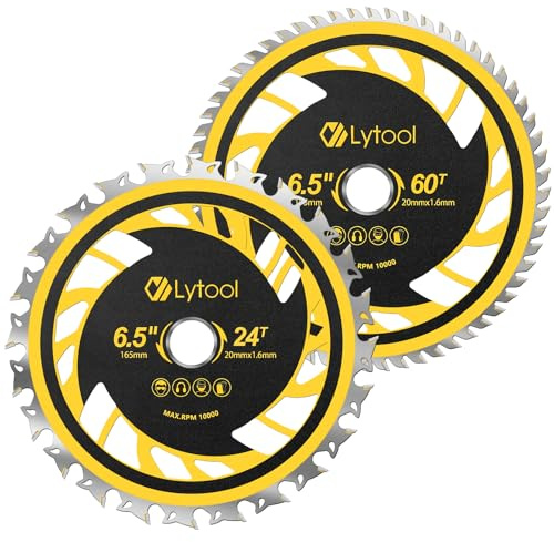 Lytool 165mm Circular Saw Blades 2Pcs 165mmx20mm (24T+60 Tooth) | Circular Saws with Bosch Makita etc