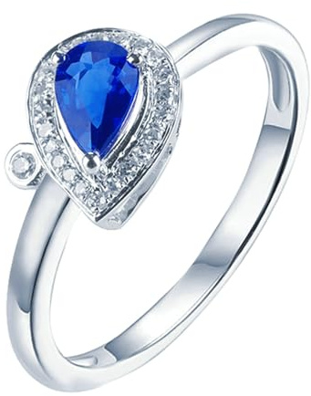 Lirzxin Hochzeit Ring Damen Weißgold 750 18K, Ehering Frauen Tropfenform mit 0.49ct Labor Erstellt Saphir und Moissanit Hochzeitsringe Verlobungsringe Trauringe Weißgold Gr. 47 (15.0)